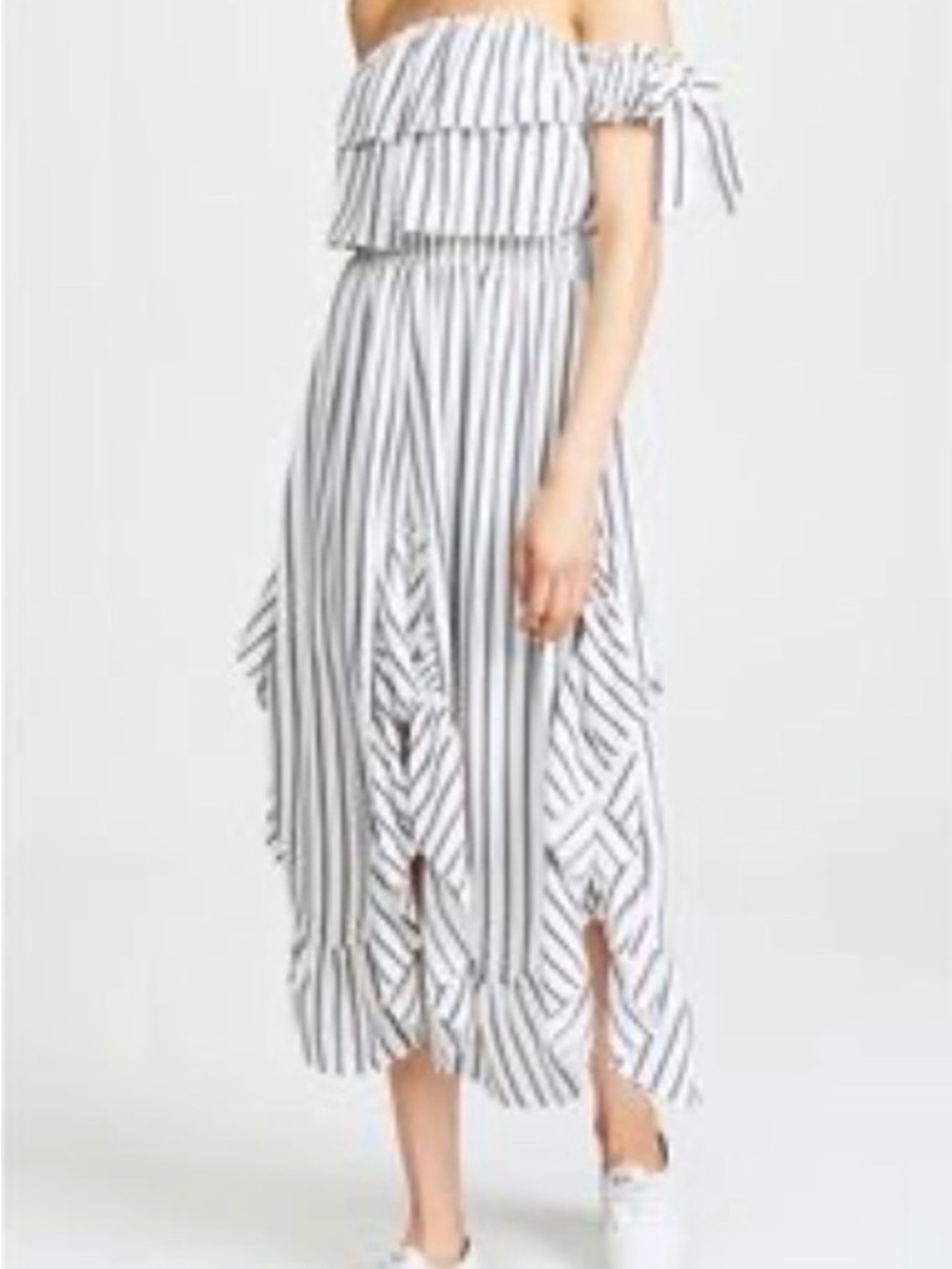 MISA LOS ANGELES ROSA STRIPED OFF SHOULDER RUFFLE MIDI DRESS SIZE M - Picture 3 of 12